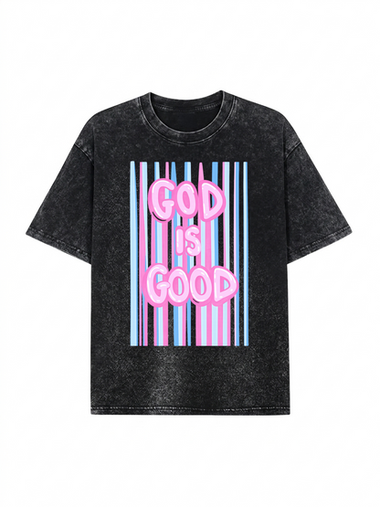 God Is Good Print Washed T-Shirt PT476