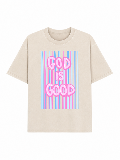 God Is Good Print Washed T-Shirt PT476