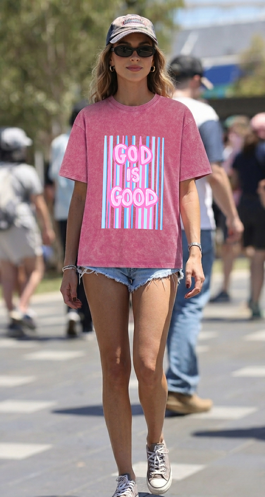 God Is Good Print Washed T-Shirt PT476