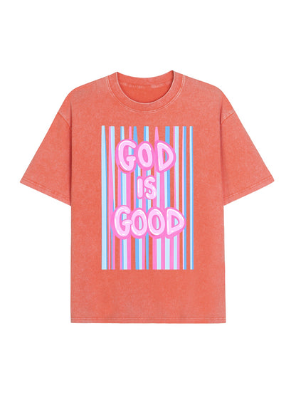 God Is Good Print Washed T-Shirt PT476