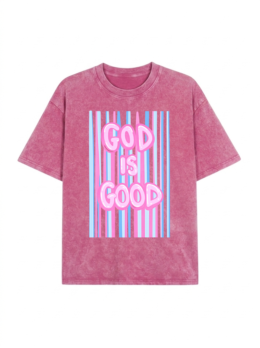 God Is Good Print Washed T-Shirt PT476