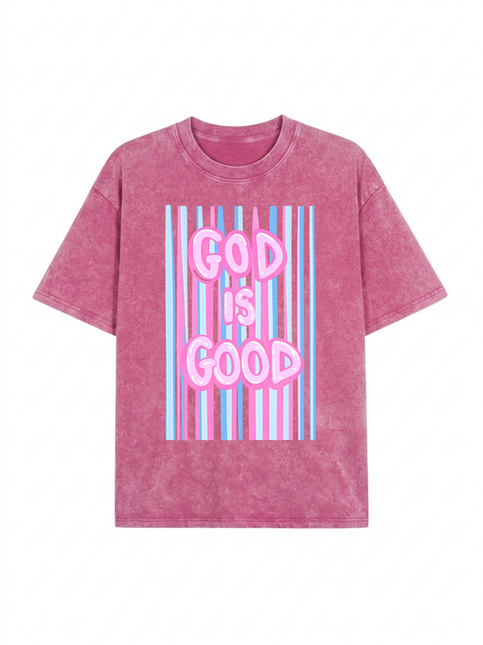 God Is Good Print Washed T-Shirt PT476