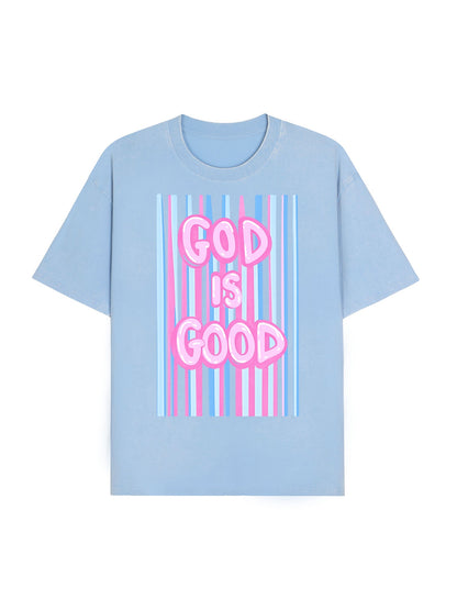 God Is Good Print Washed T-Shirt PT476
