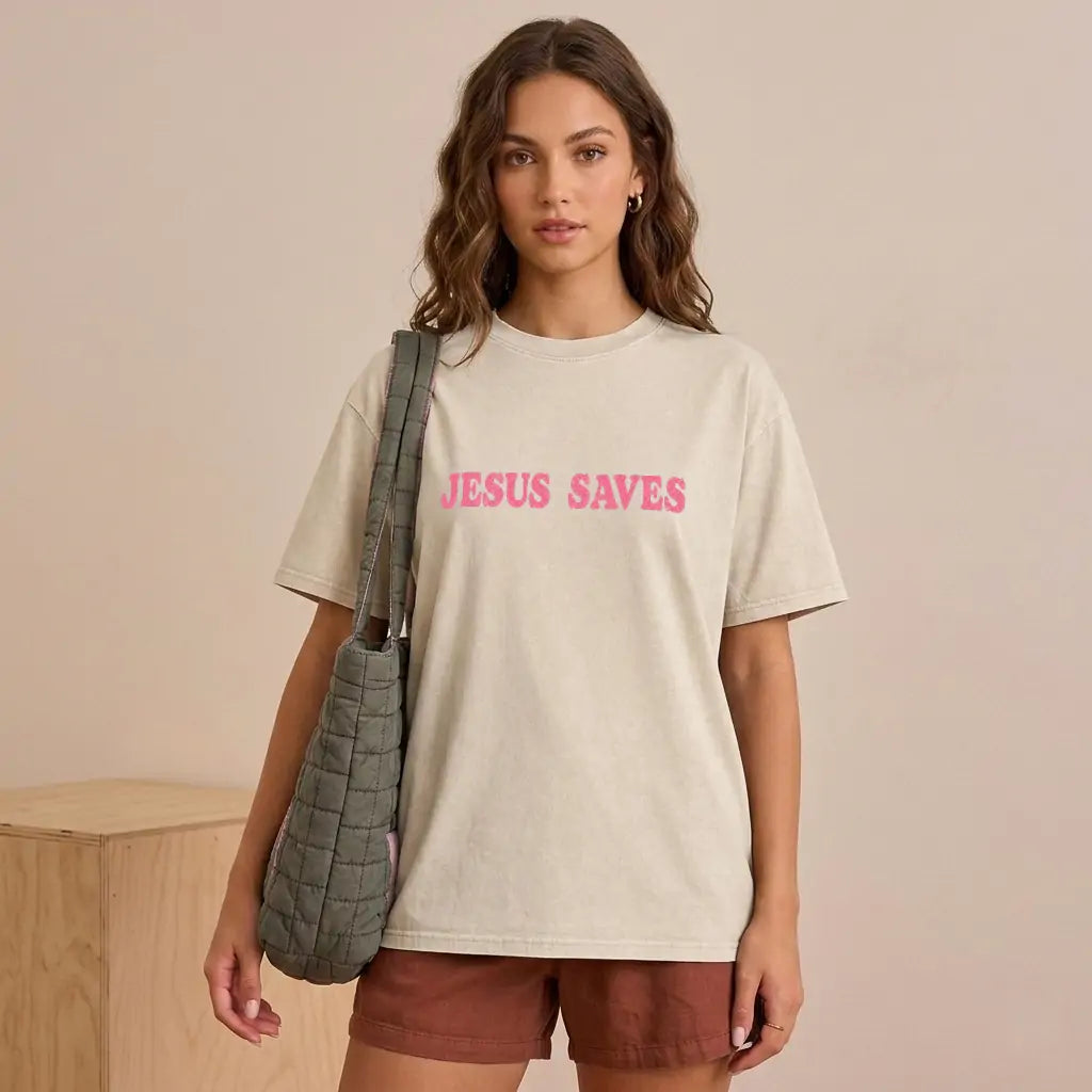 Jesus Saves Graphic Unisex Washed T-Shirt PT481