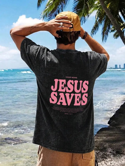 Jesus Saves Graphic Unisex Washed T-Shirt PT481