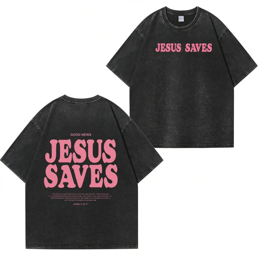 Jesus Saves Graphic Unisex Washed T-Shirt PT481