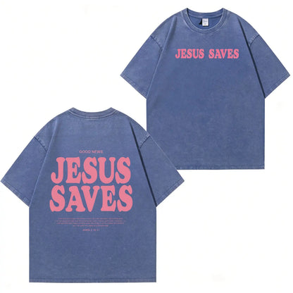 Jesus Saves Graphic Unisex Washed T-Shirt PT481