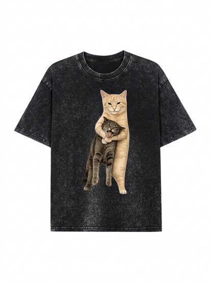 Orange Cat’s Tight Embrace Washed T-Shirt PT460