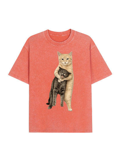 Orange Cat’s Tight Embrace Washed T-Shirt PT460