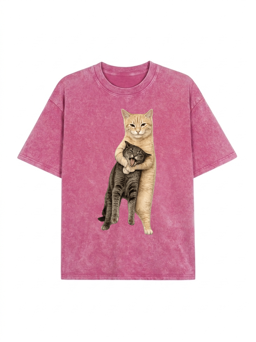 Orange Cat’s Tight Embrace Washed T-Shirt PT460