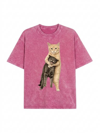 Orange Cat’s Tight Embrace Washed T-Shirt PT460