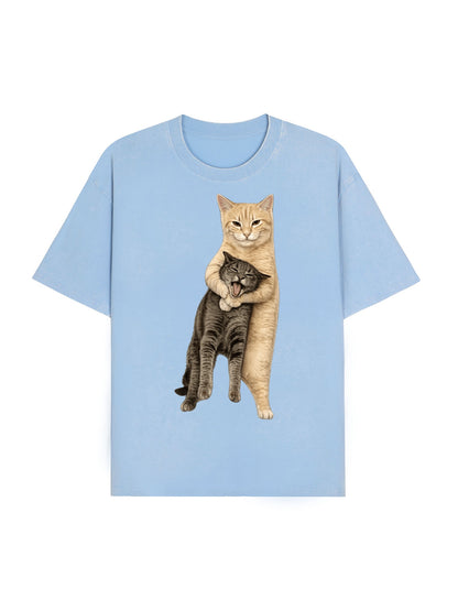 Orange Cat’s Tight Embrace Washed T-Shirt PT460
