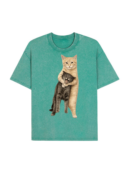 Orange Cat’s Tight Embrace Washed T-Shirt PT460