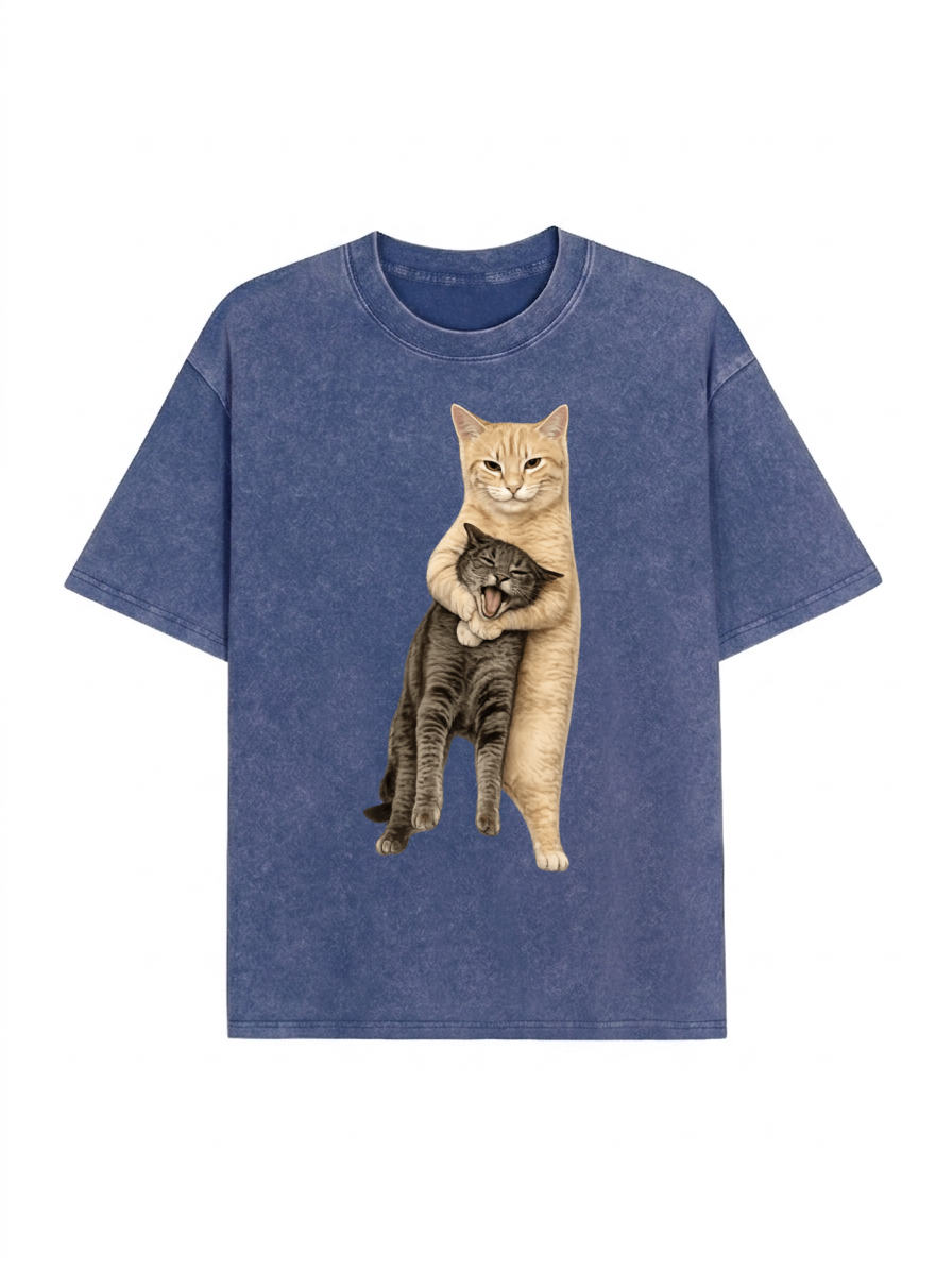 Orange Cat’s Tight Embrace Washed T-Shirt PT460