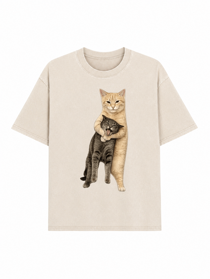 Orange Cat’s Tight Embrace Washed T-Shirt PT460