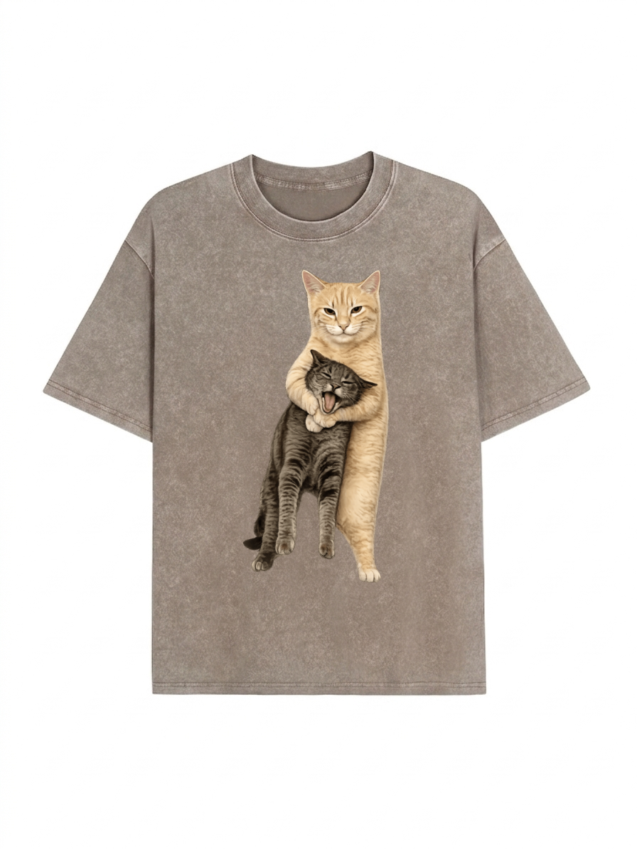 Orange Cat’s Tight Embrace Washed T-Shirt PT460