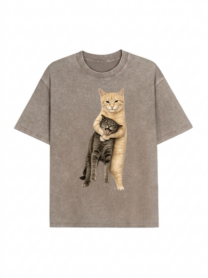 Orange Cat’s Tight Embrace Washed T-Shirt PT460