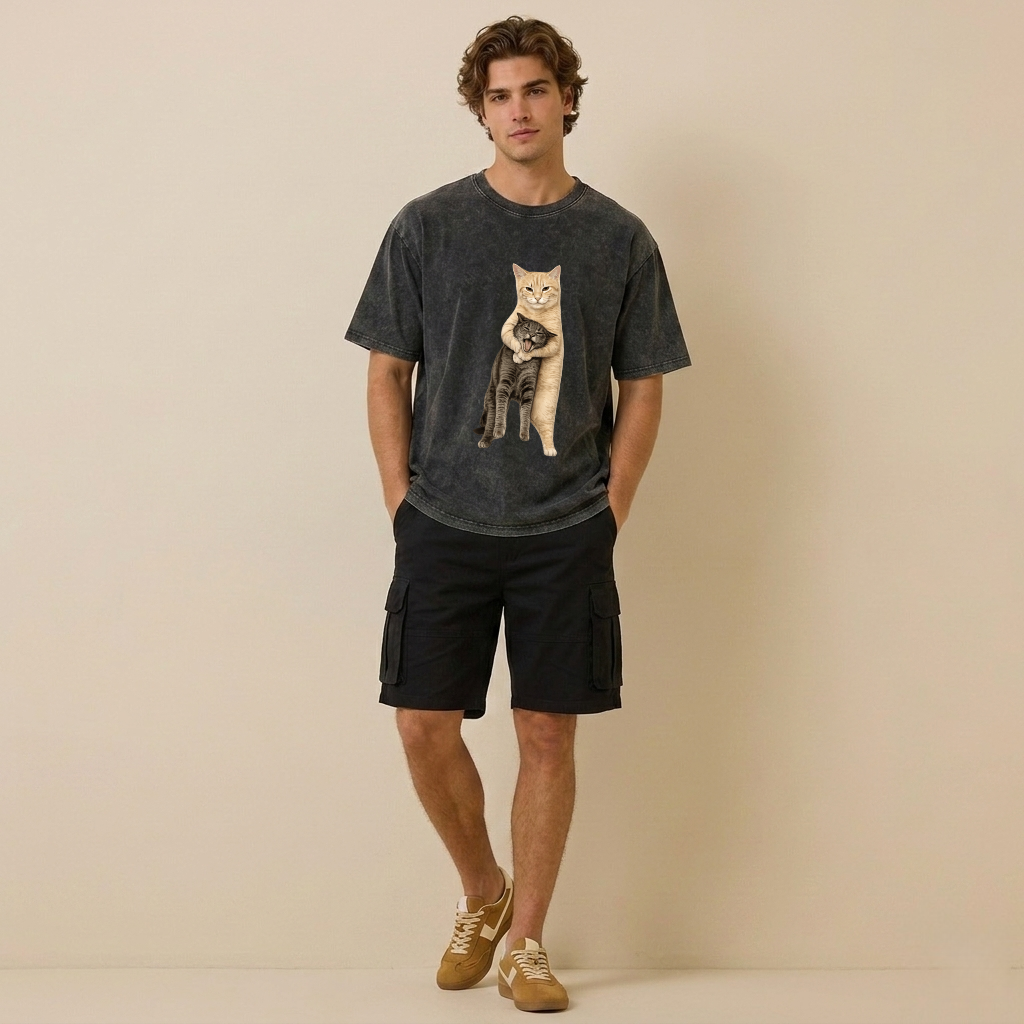 Orange Cat’s Tight Embrace Washed T-Shirt PT460