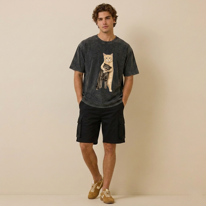 Orange Cat’s Tight Embrace Washed T-Shirt PT460