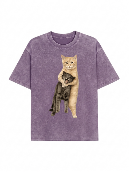Orange Cat’s Tight Embrace Washed T-Shirt PT460