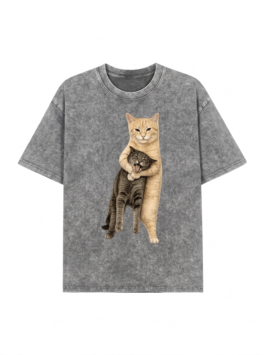 Orange Cat’s Tight Embrace Washed T-Shirt PT460