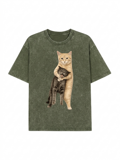 Orange Cat’s Tight Embrace Washed T-Shirt PT460
