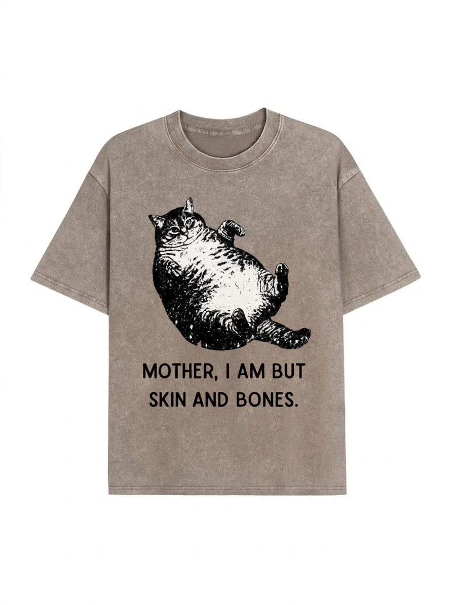 Overweight Cat And Its Doting Owner Washed T-Shirt  PT455