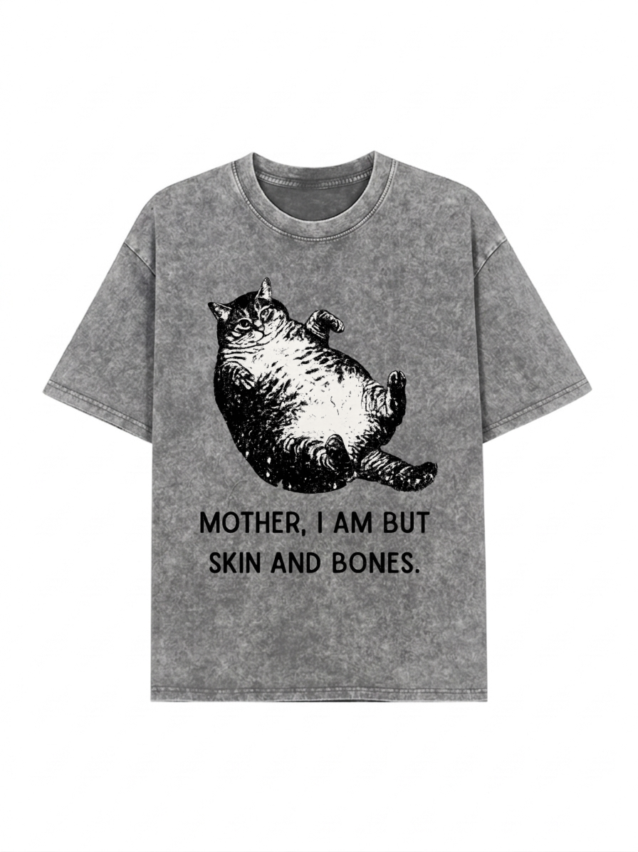 Overweight Cat And Its Doting Owner Washed T-Shirt  PT455