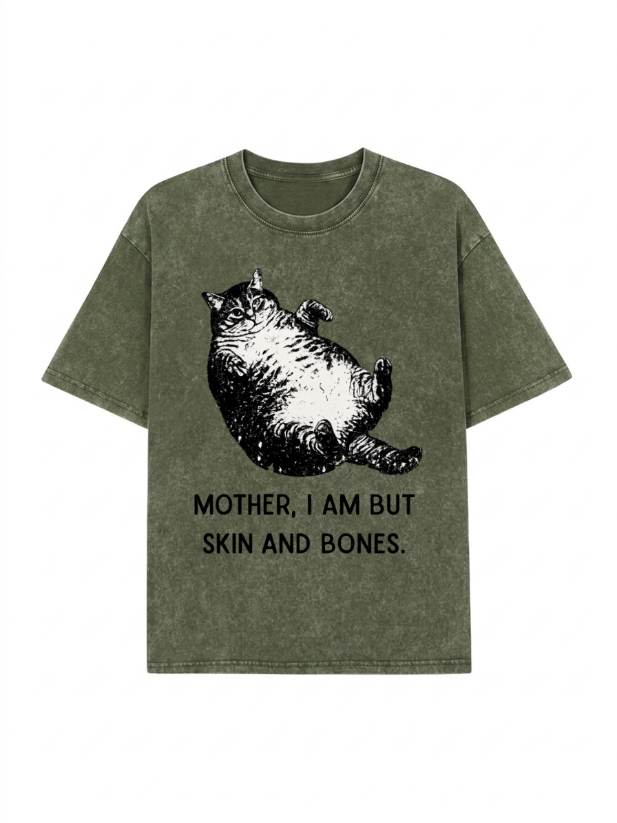 Overweight Cat And Its Doting Owner Washed T-Shirt  PT455