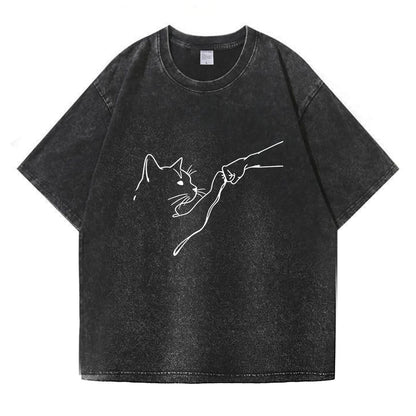 Fist Bump With Cat Pattern Washed T-Shirt PT010