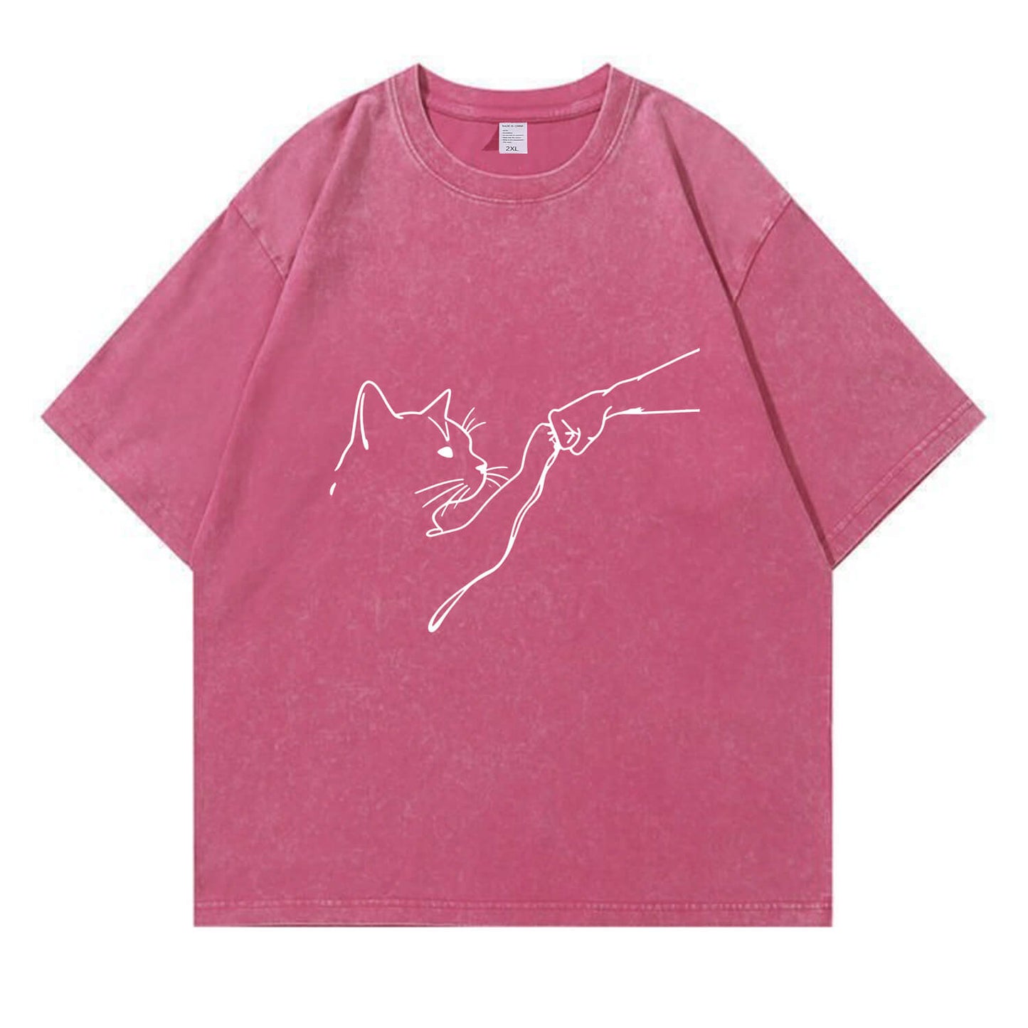 Fist Bump With Cat Pattern Washed T-Shirt PT010