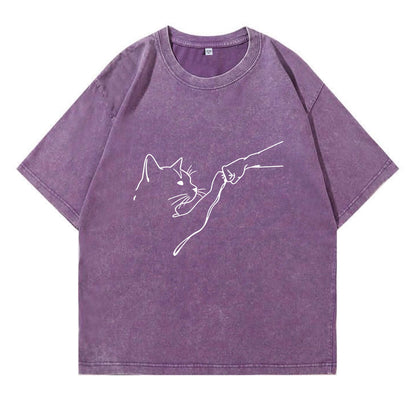 Fist Bump With Cat Pattern Washed T-Shirt PT010