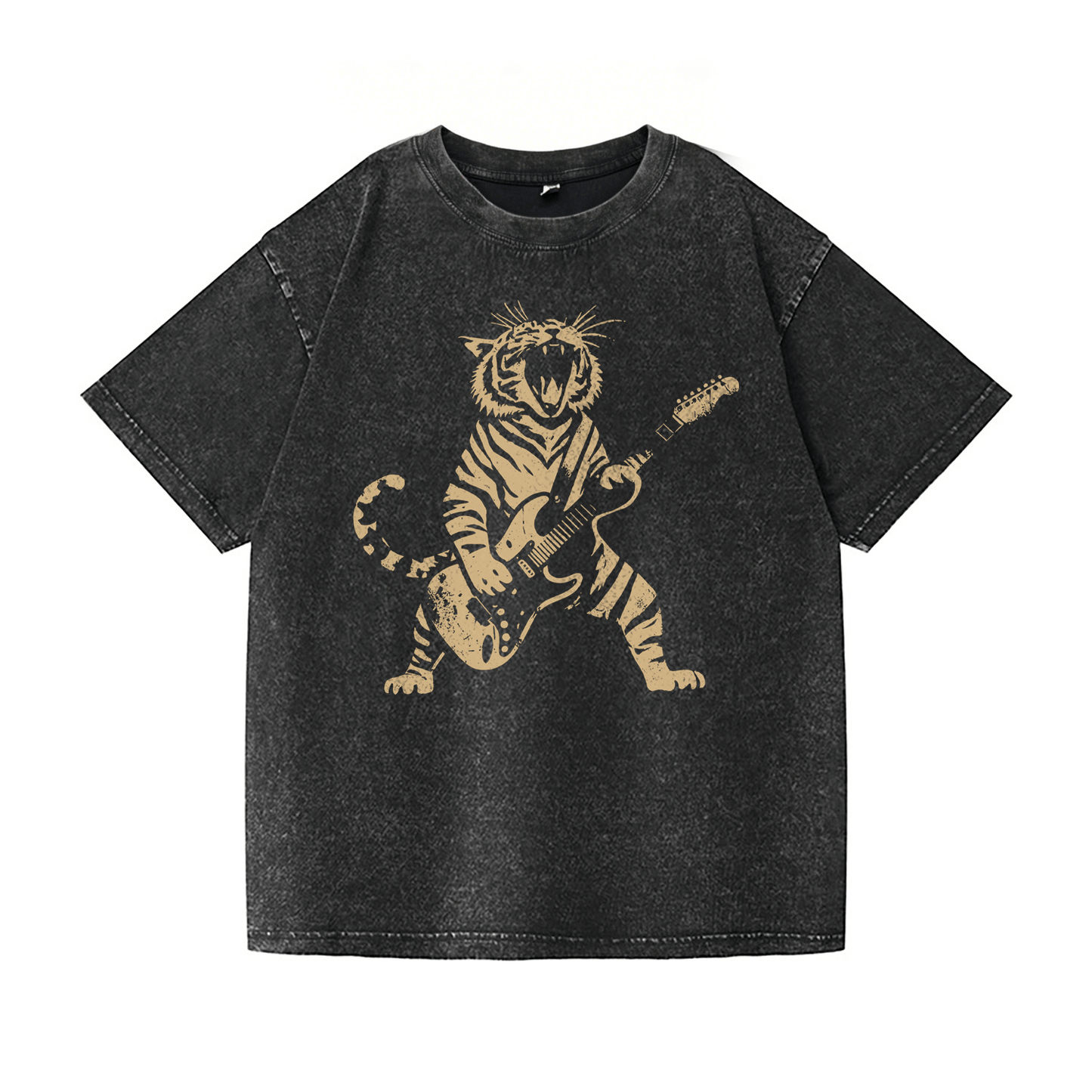 Summer Cat Playing Music Washed T-Shirt PT027