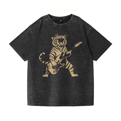 Summer Cat Playing Music Washed T-Shirt PT027
