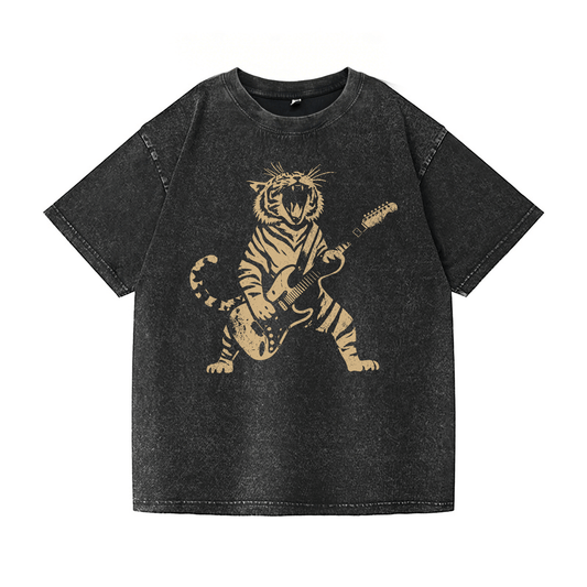 Summer Cat Playing Music Washed T-Shirt PT027