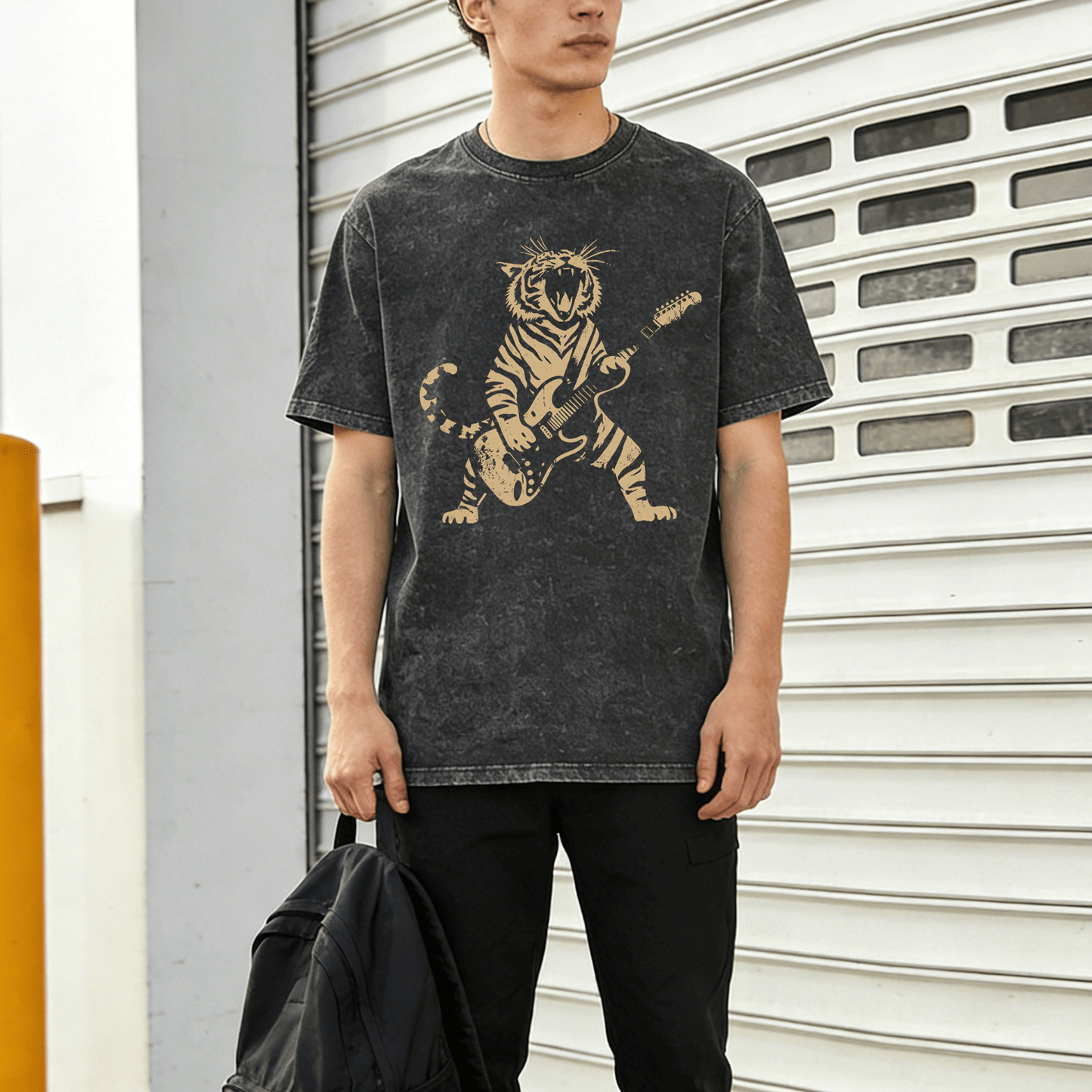 Summer Cat Playing Music Washed T-Shirt PT027