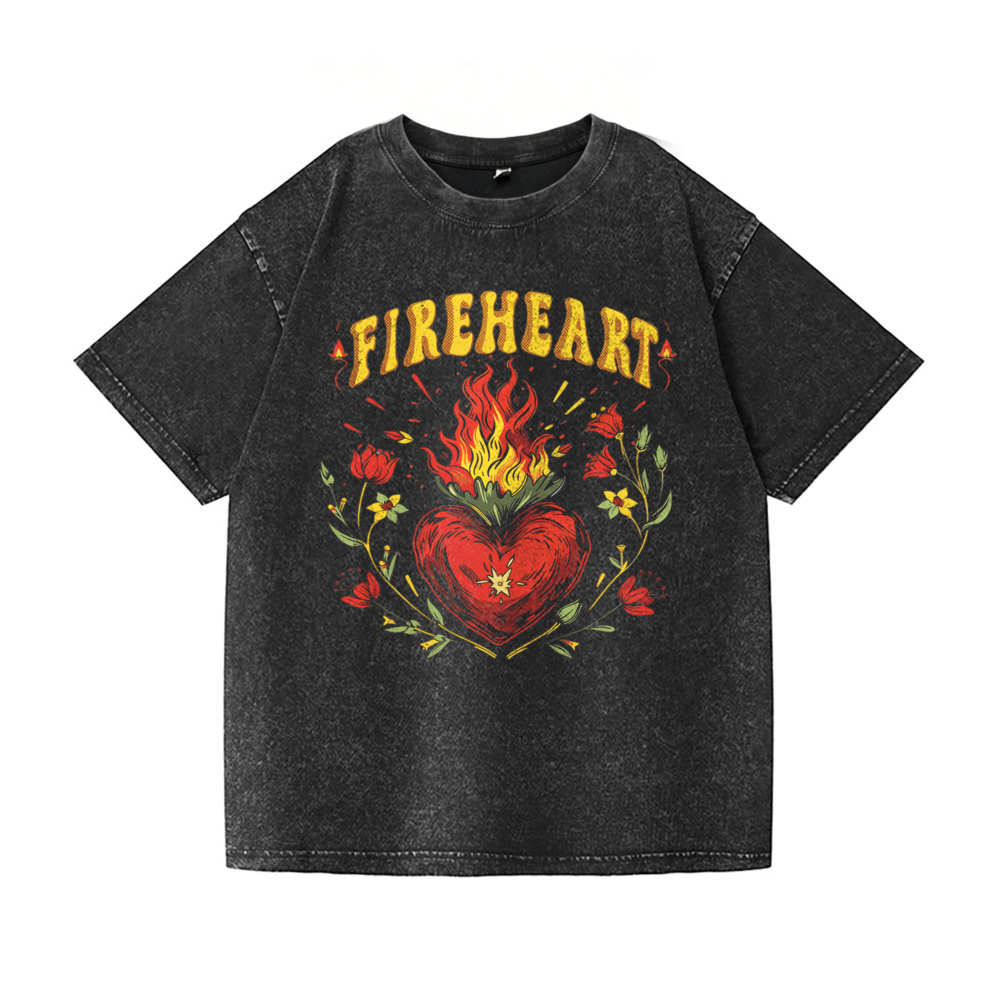 Fire Heart Washed T-Shirt PT030