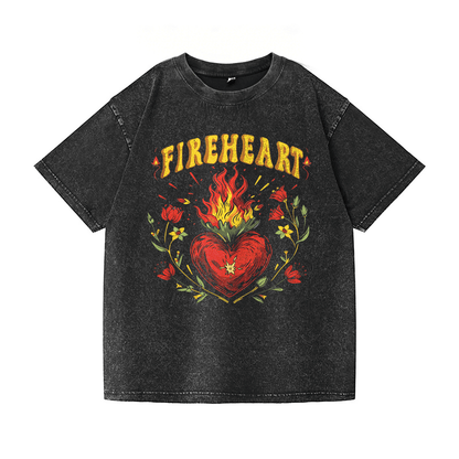 Fire Heart Washed T-Shirt PT030