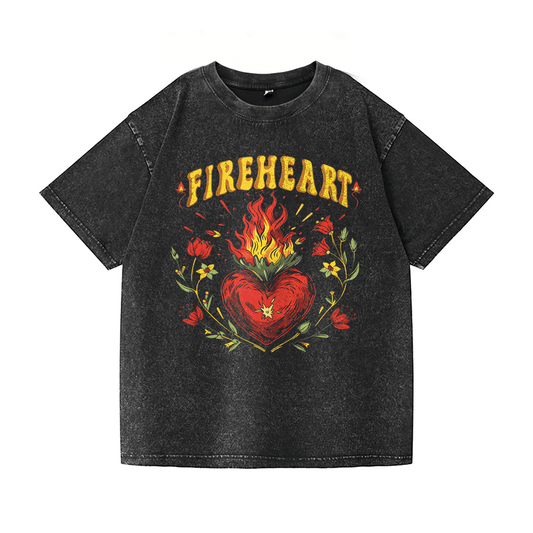 Fire Heart Washed T-Shirt PT030