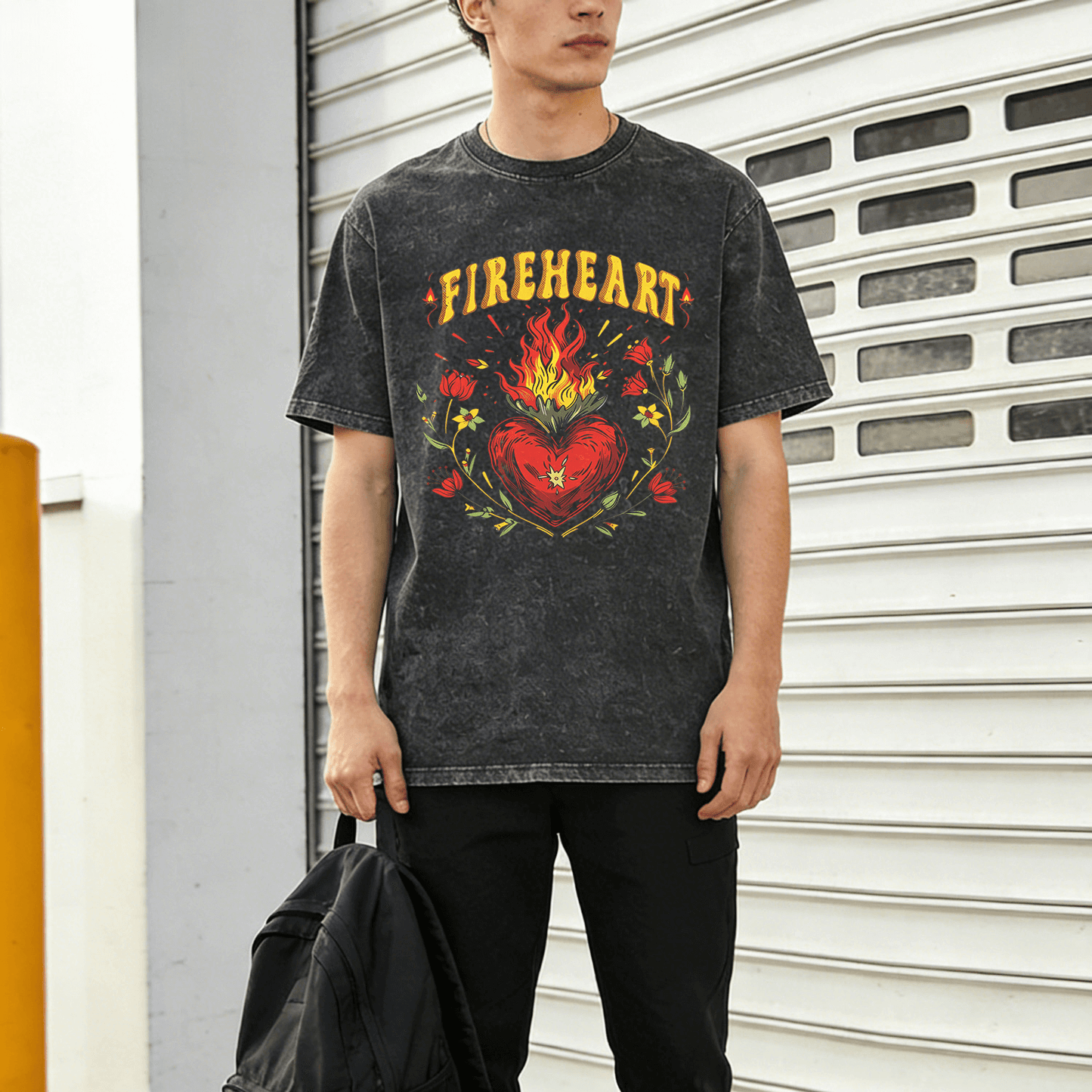 Fire Heart Washed T-Shirt PT030