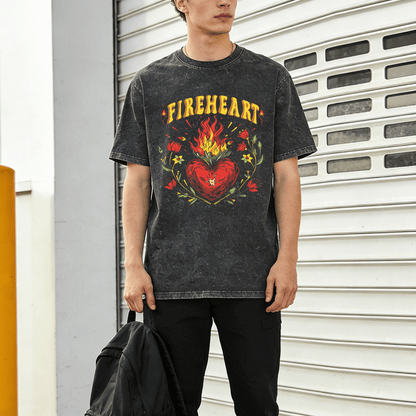 Fire Heart Washed T-Shirt PT030