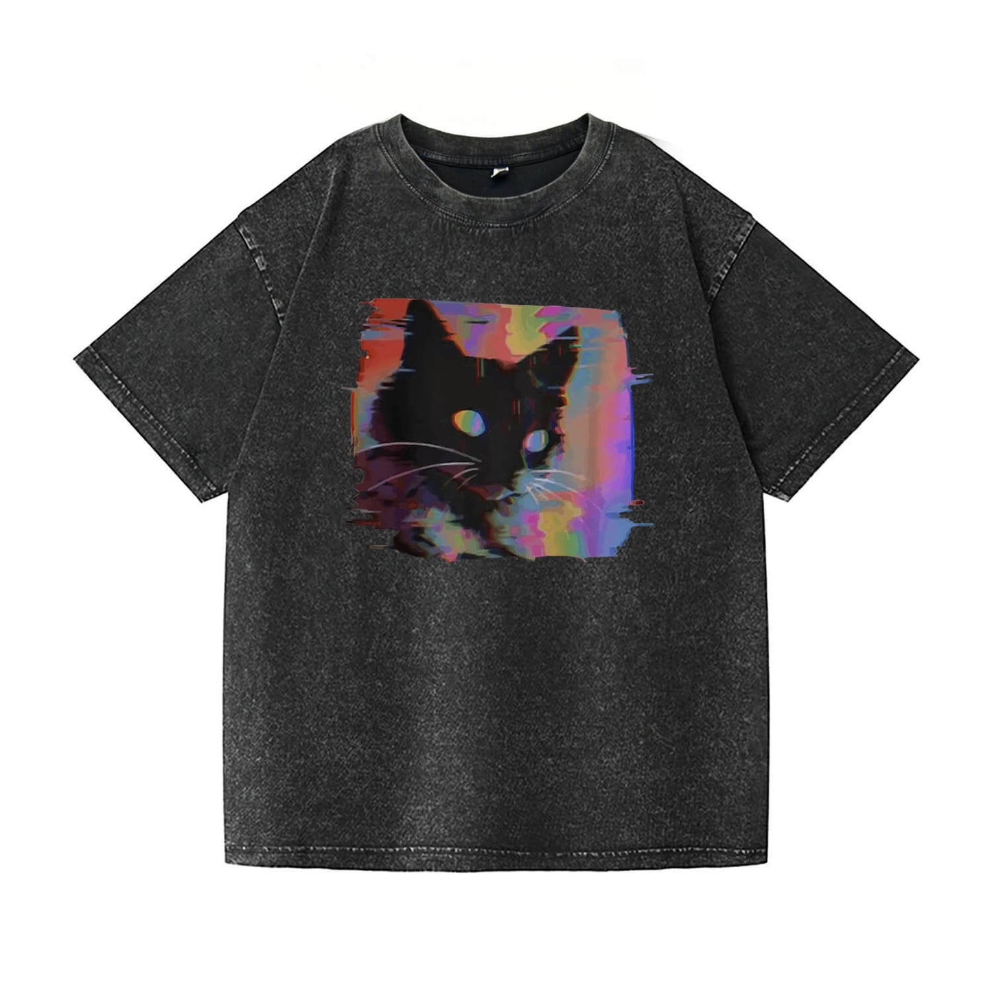 Neon Cyber Cat Washed T-Shirt PT076
