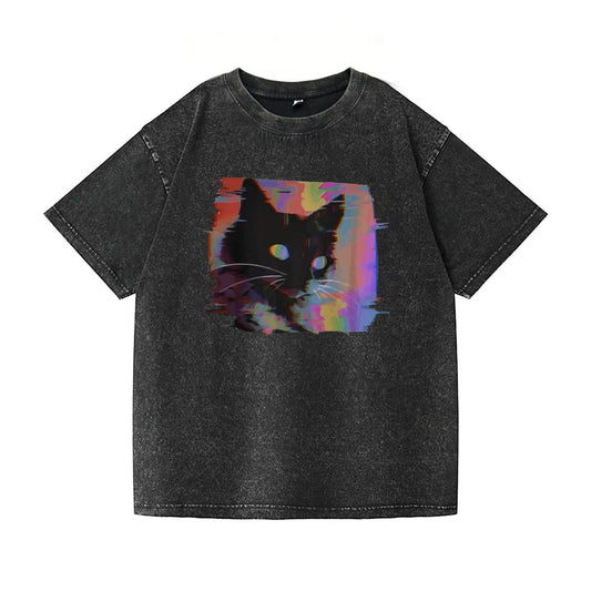 Neon Cyber Cat Washed T-Shirt PT076