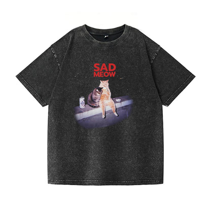 Sad Meow Washed T-Shirt PT088