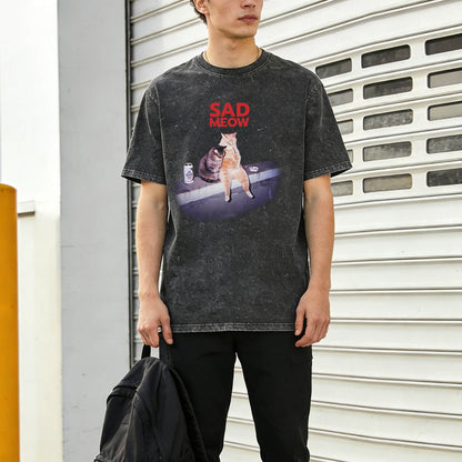 Sad Meow Washed T-Shirt PT088