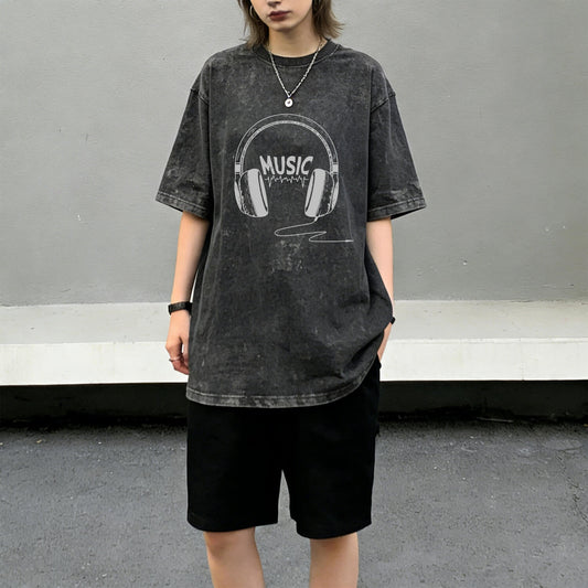 Music Headset Washed T-Shirt PT098