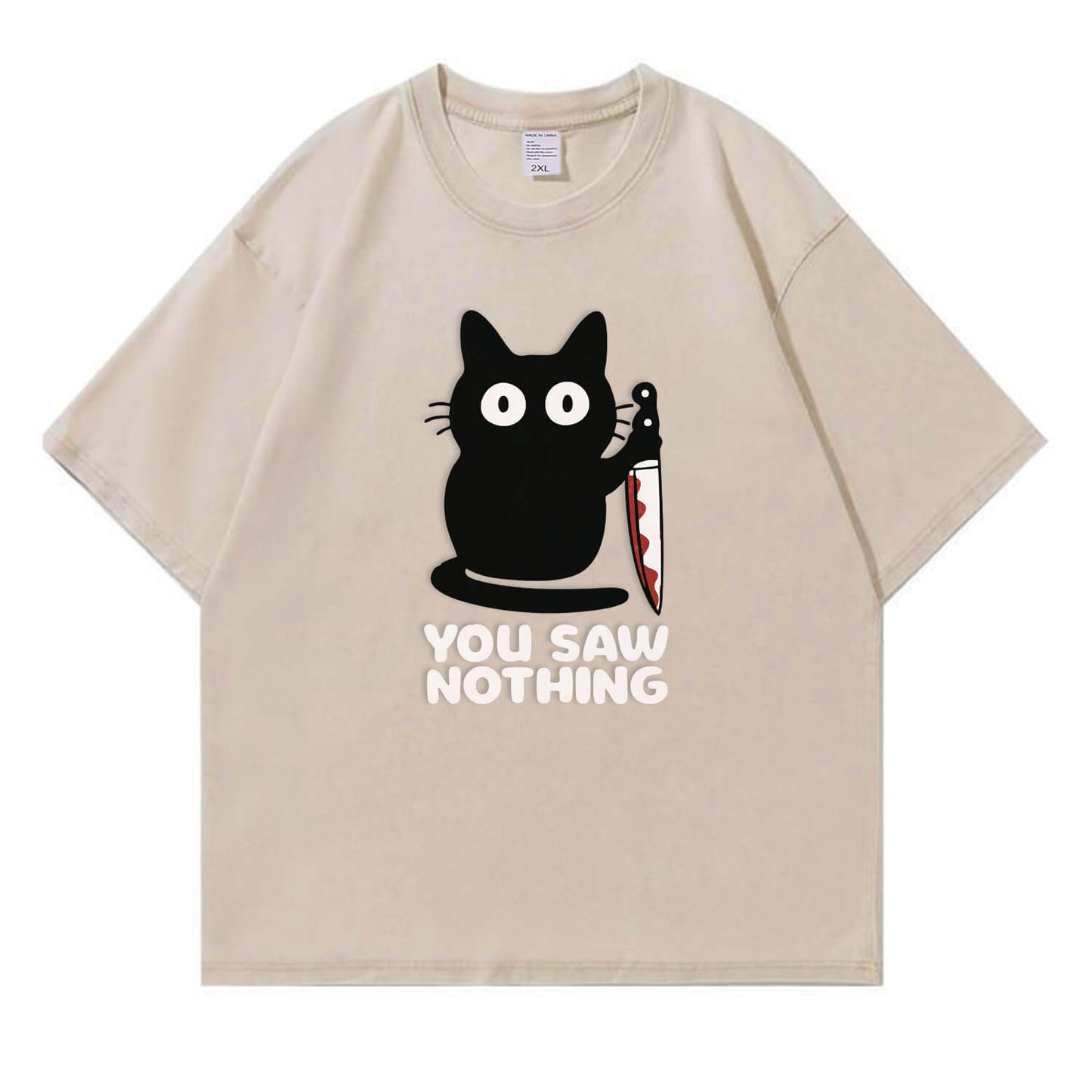 You Saw Nothing Black Cat Washed T-Shirt PT148