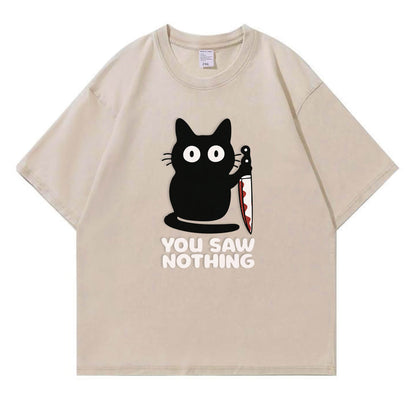 You Saw Nothing Black Cat Washed T-Shirt PT148