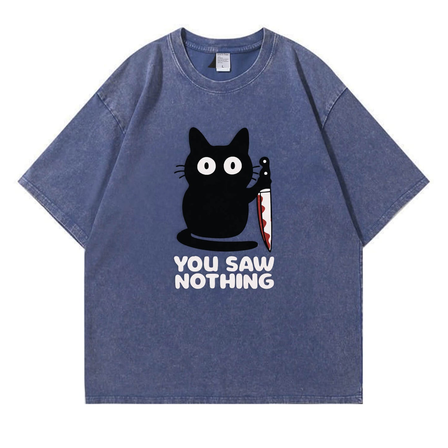 You Saw Nothing Black Cat Washed T-Shirt PT148