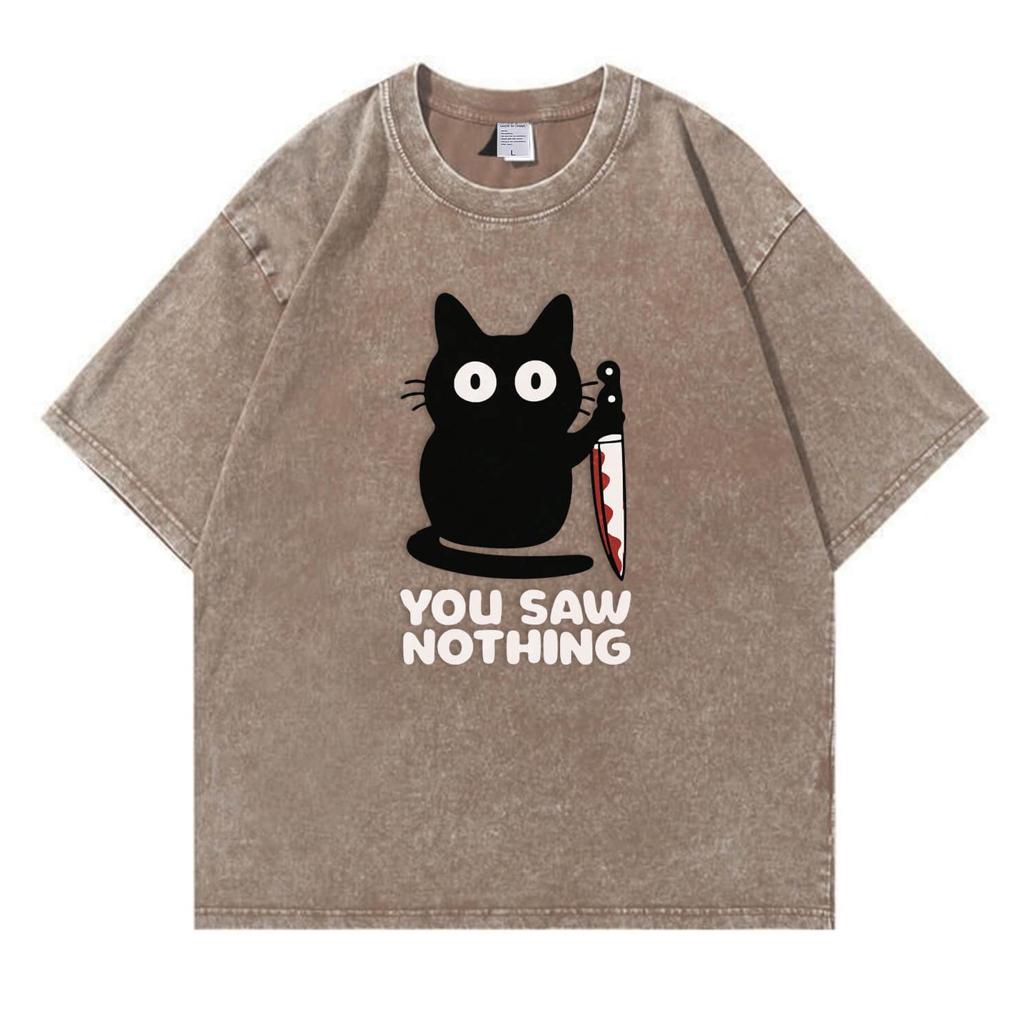 You Saw Nothing Black Cat Washed T-Shirt PT148